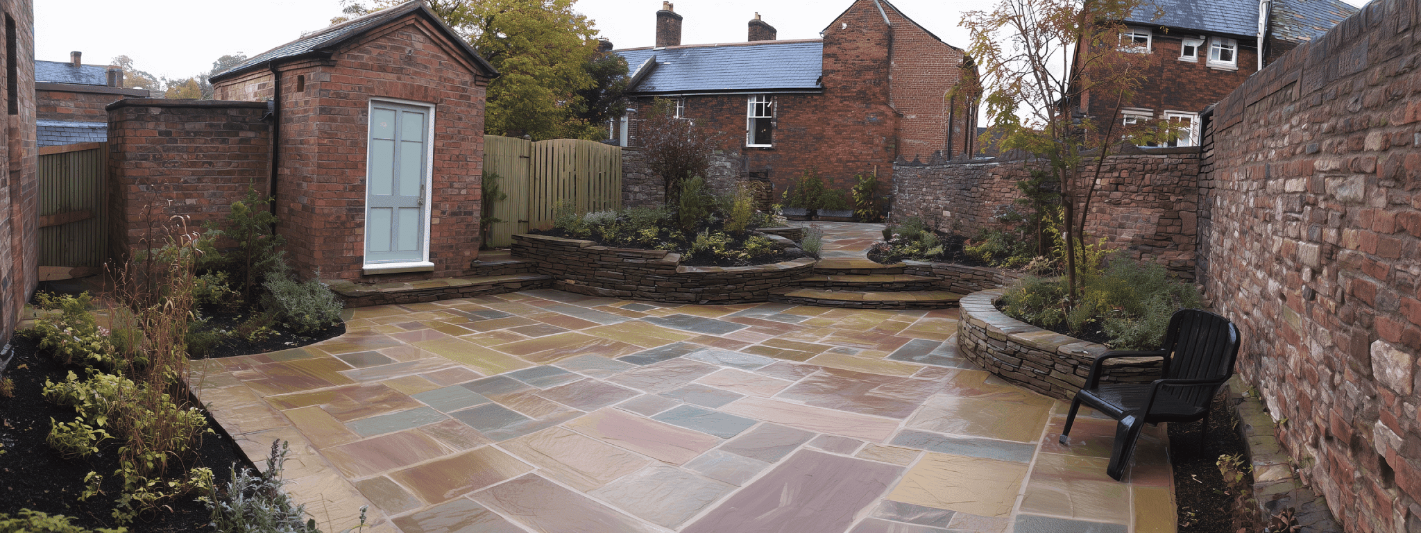 Stone paving Job In Marple Bridge, an example of turfing in Stockport.