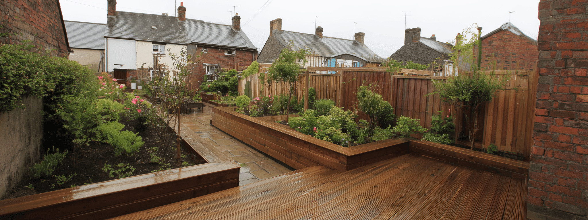 Example of decking job Stockport – Side Garden New Turf Job In Woodley.